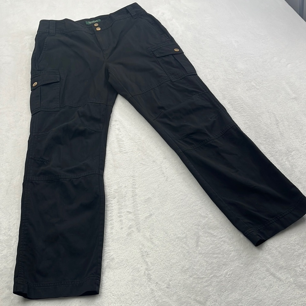 Lauren Ralph Lauren 6 Petite Cotton Blend Black Soft Cargo Utility‎ Sport Pants